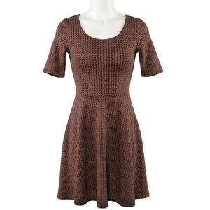 LuLaRoe Midi Dress Size L Purple Orange Short Sleeve Fit Flare Scoop Neck Retro